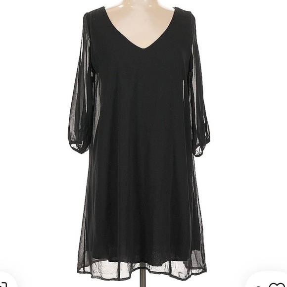 Lulu's Classic Black Sheer Long Sleeve Dress - Picture 2 of 8